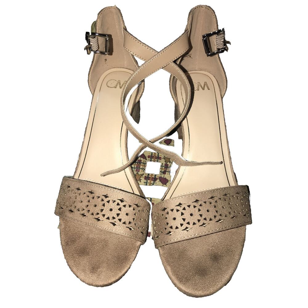 CM Heels size 7M‎ Ankle Strap Tan Suede Block Heel Open Toe
